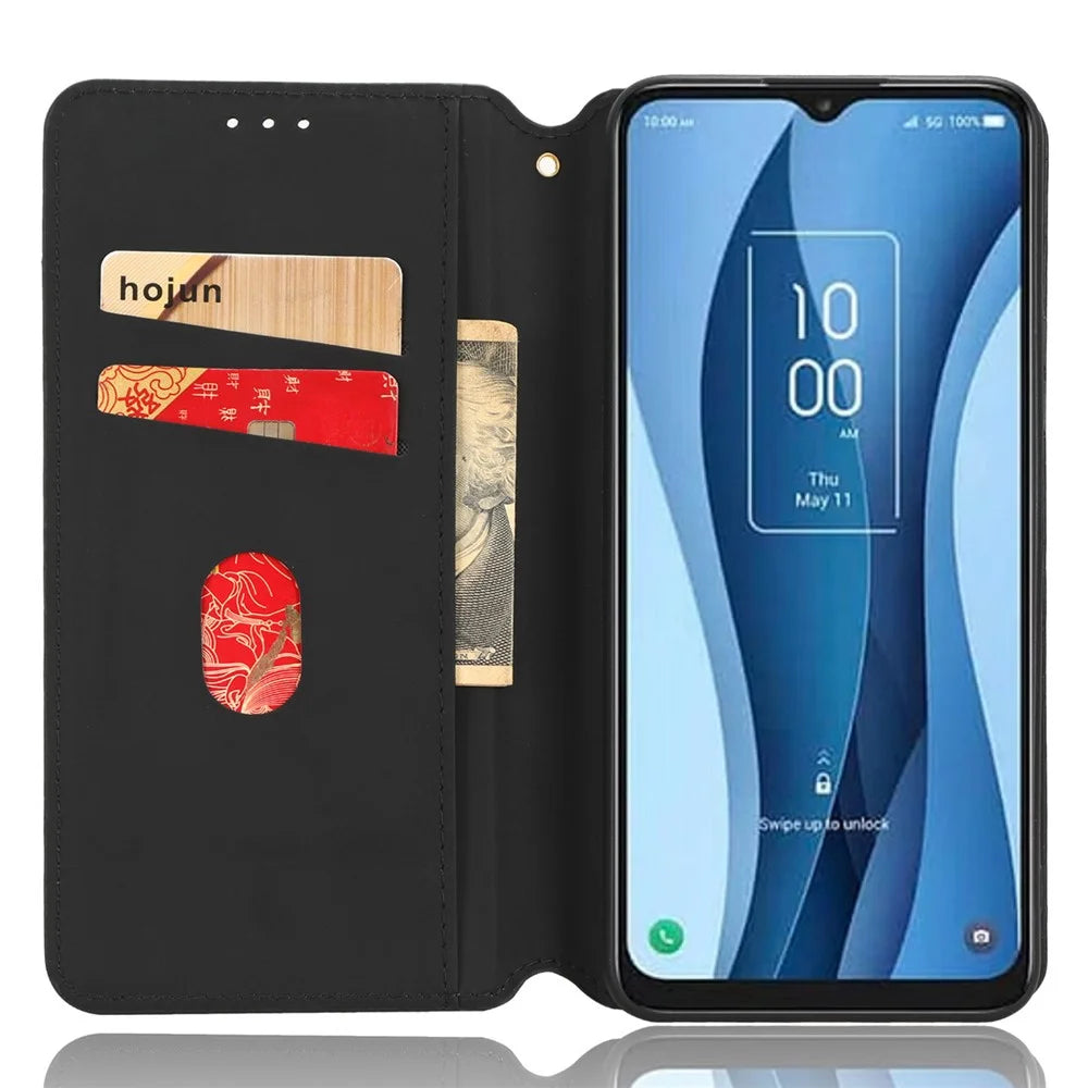 Wallet Shell for TCL 40 XL PU Leather Rhombus Imprinted Phone Case Flip Stand Cover - Black - 2