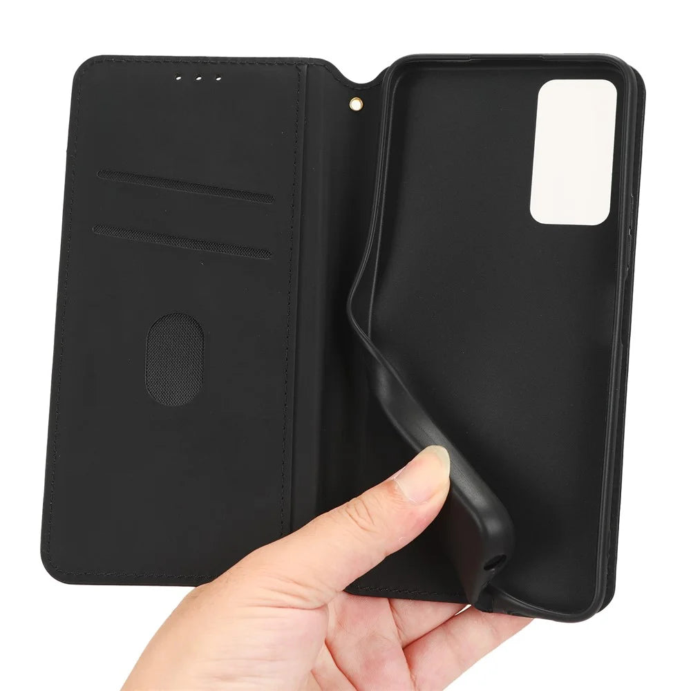 Wallet Shell for TCL 40 XL PU Leather Rhombus Imprinted Phone Case Flip Stand Cover - Black - 4