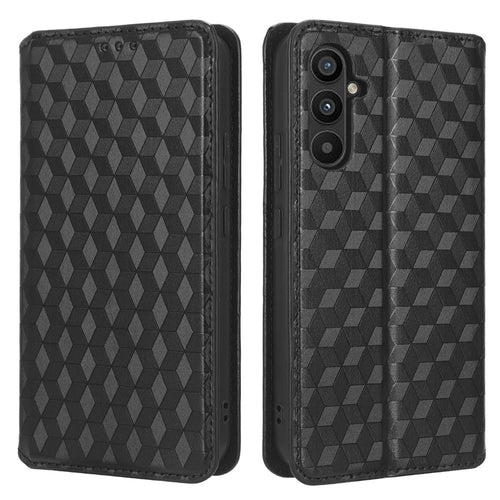 PU Leather Shell for Samsung Galaxy M54 5G / F54 5G Rhombus Imprinted Wallet Phone Case Flip Stand Cover - Black - 1