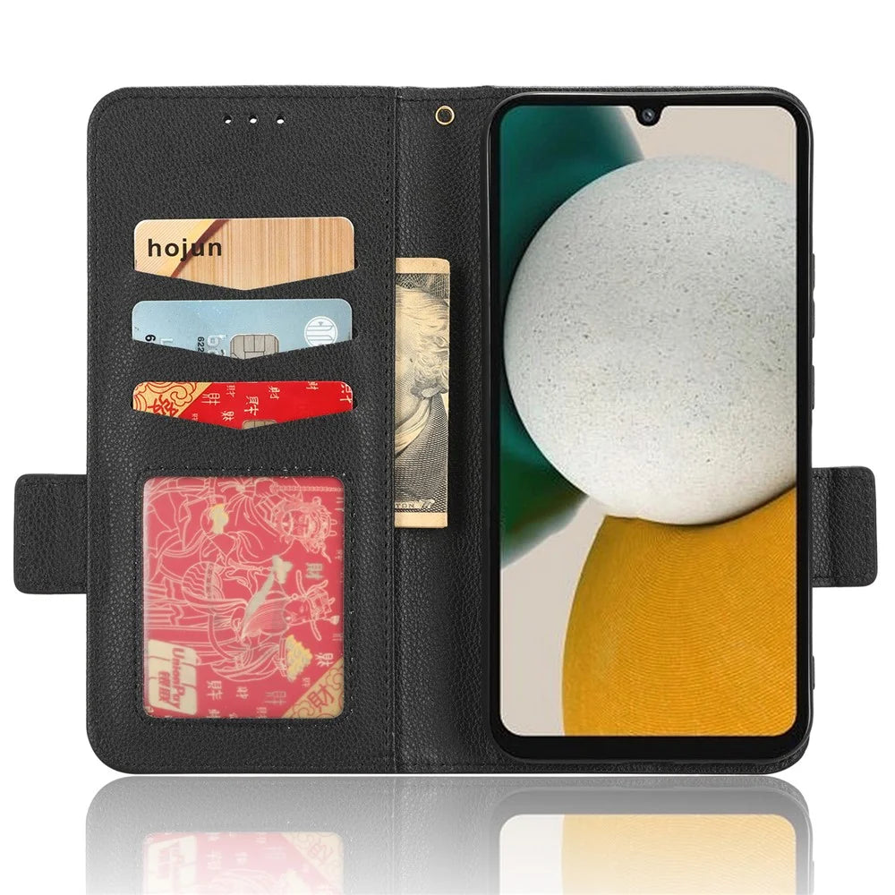 For Samsung Galaxy M54 5G / F54 5G PU Leather Wallet Anti-scratch Phone Case Litchi Texture Flip Stand Cover - Black - 2