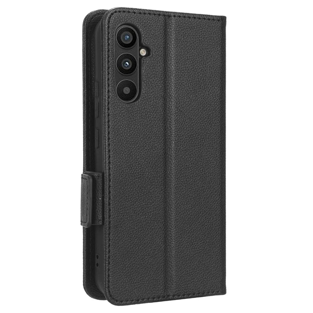 For Samsung Galaxy M54 5G / F54 5G PU Leather Wallet Anti-scratch Phone Case Litchi Texture Flip Stand Cover - Black - 6