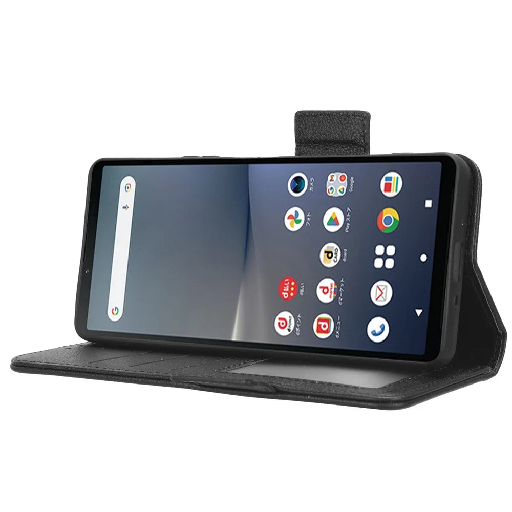 For Sony Xperia 10 V Anti-drop Phone Case Litchi Texture Stand PU Leather Wallet Cover - Black - 3
