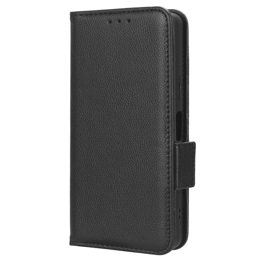 For Sony Xperia 10 V Anti-drop Phone Case Litchi Texture Stand PU Leather Wallet Cover - Black - 5