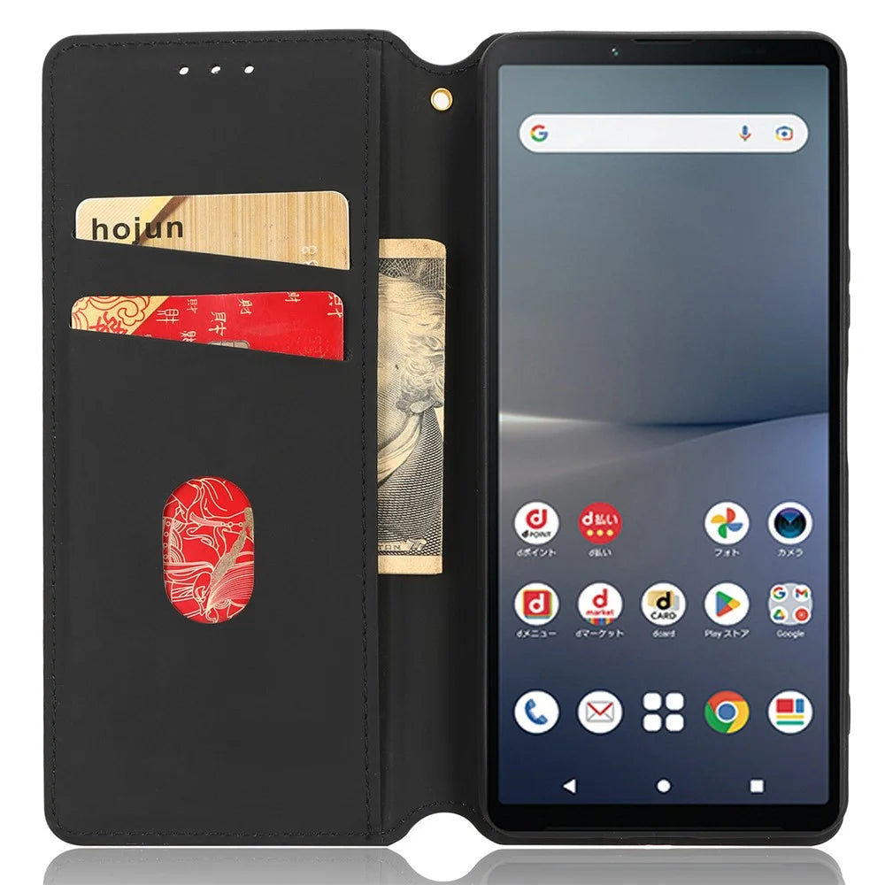 For Sony Xperia 10 V Rhombus Imprinted PU Leather Wallet Phone Case Flip Stand Anti-drop Cover - Black - 2