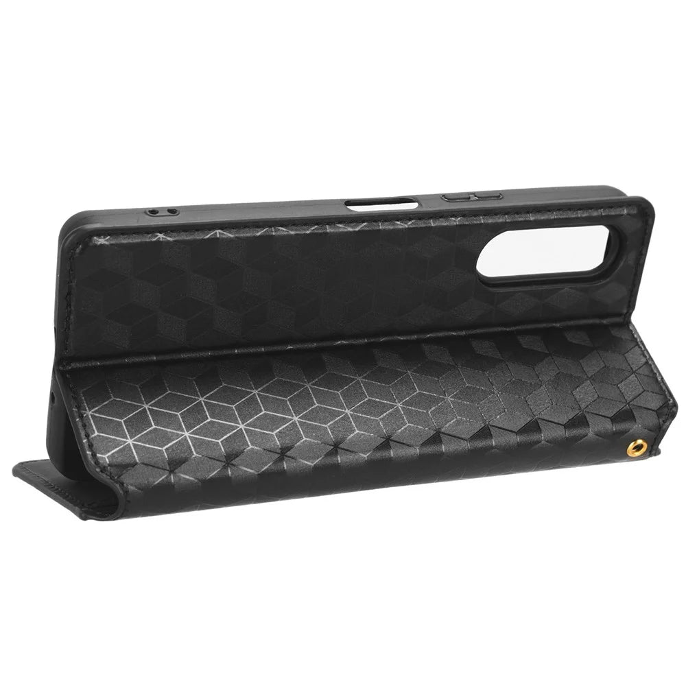 For Sony Xperia 10 V Rhombus Imprinted PU Leather Wallet Phone Case Flip Stand Anti-drop Cover - Black - 3