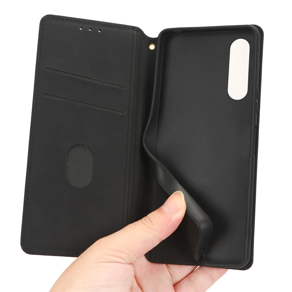 For Sony Xperia 10 V Rhombus Imprinted PU Leather Wallet Phone Case Flip Stand Anti-drop Cover - Black - 4