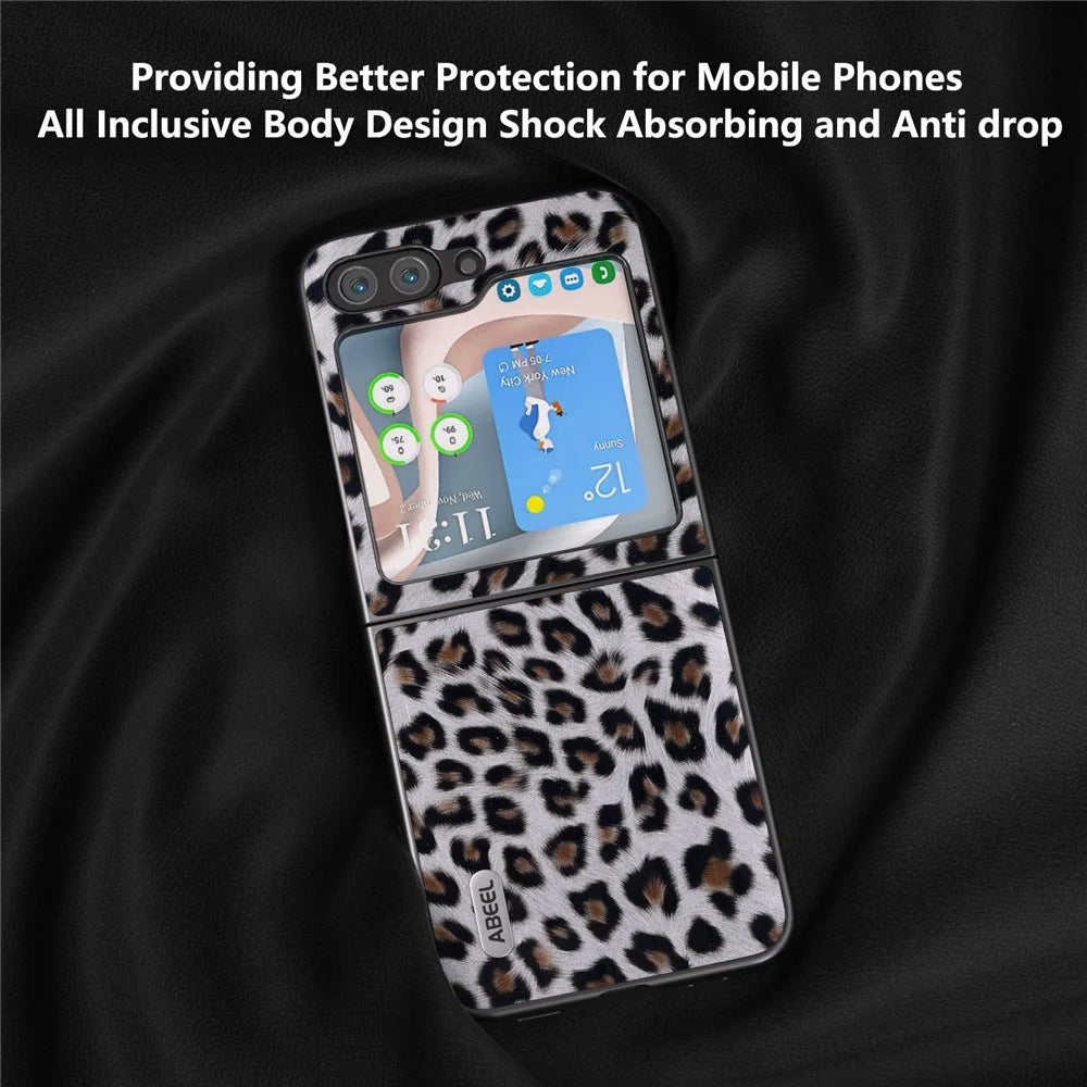 ABEEL For Samsung Galaxy Z Flip5 5G Leopard Pattern Phone Case PU Leather + PC Back Shell - Silver - 2
