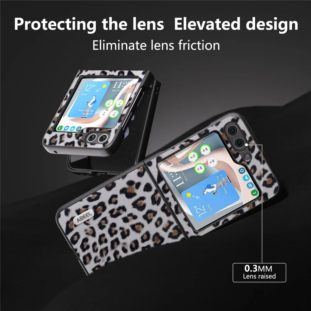 ABEEL For Samsung Galaxy Z Flip5 5G Leopard Pattern Phone Case PU Leather + PC Back Shell - Silver - 3
