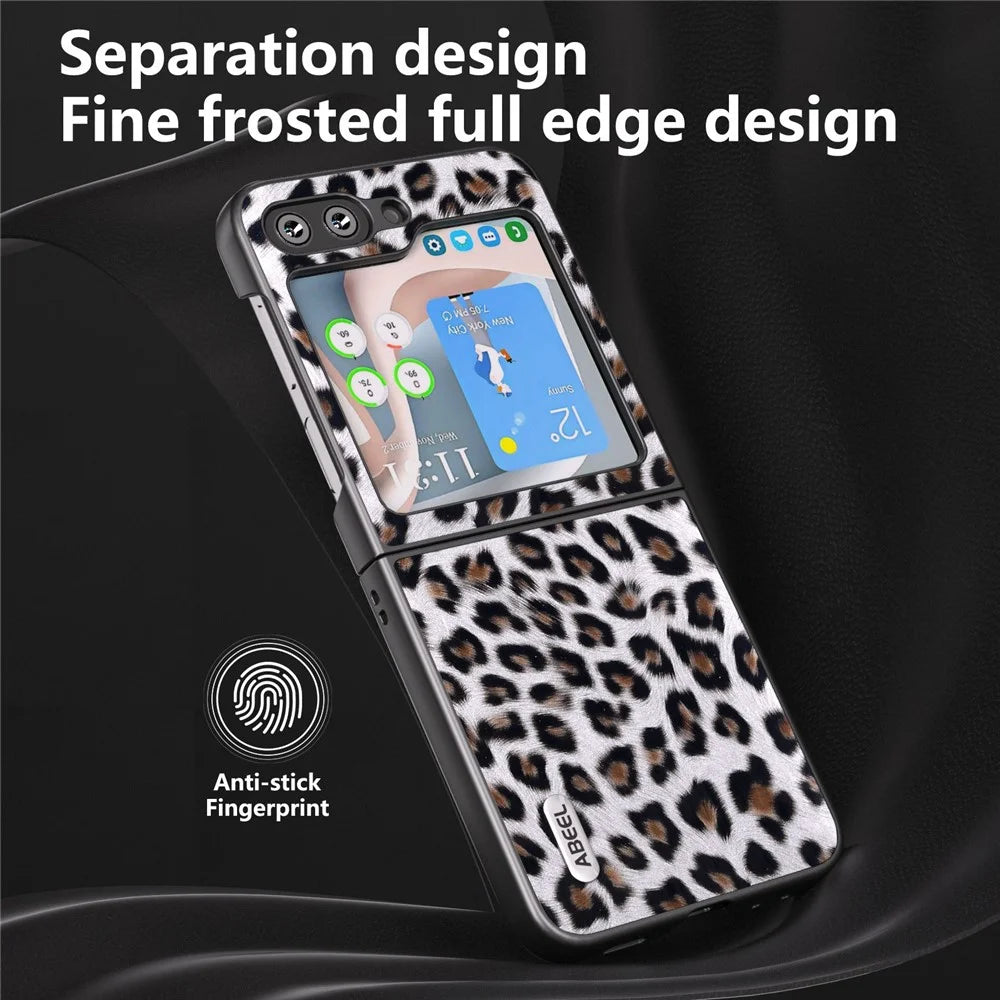 ABEEL For Samsung Galaxy Z Flip5 5G Leopard Pattern Phone Case PU Leather + PC Back Shell - Silver - 4