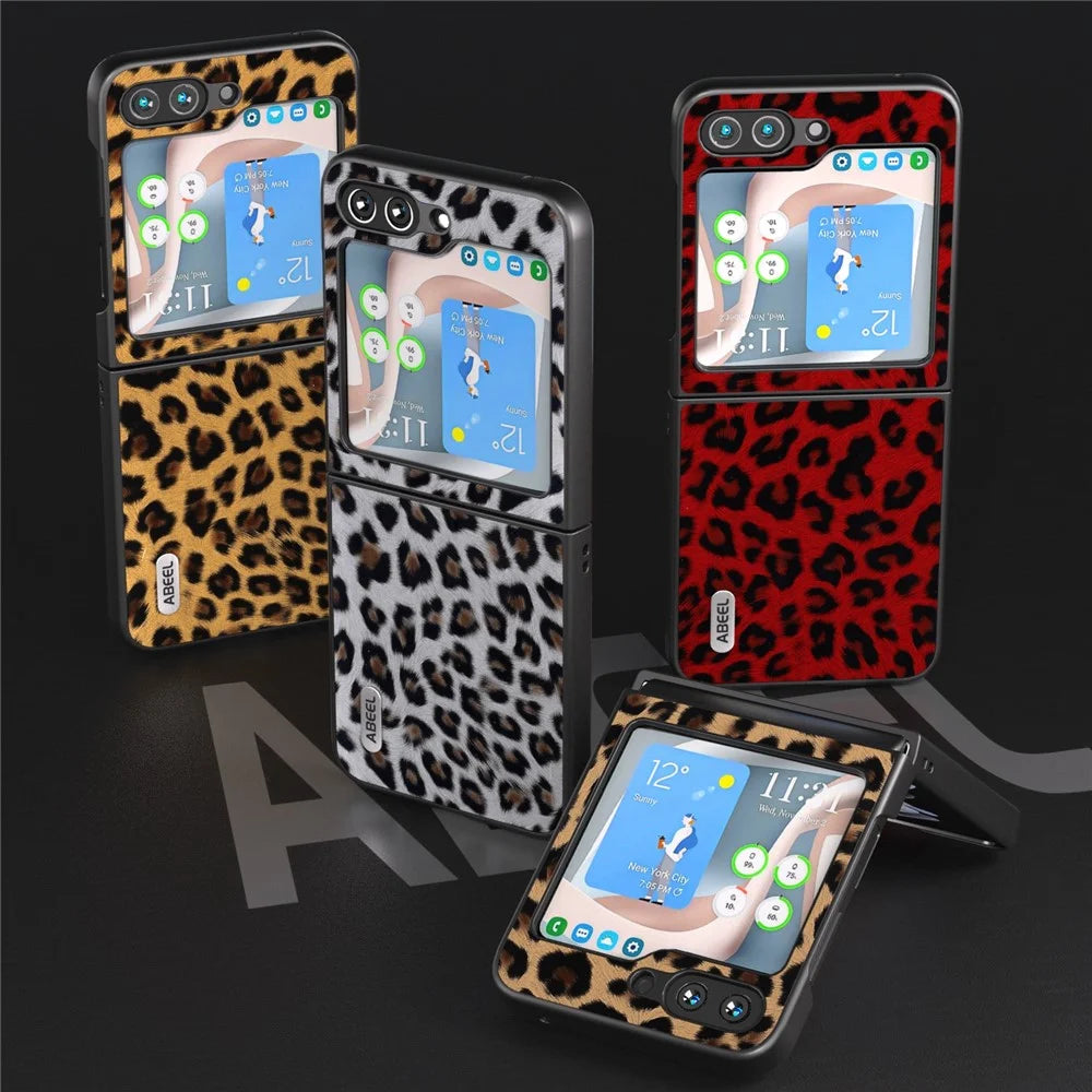 ABEEL For Samsung Galaxy Z Flip5 5G Leopard Pattern Phone Case PU Leather + PC Back Shell - Silver - 5