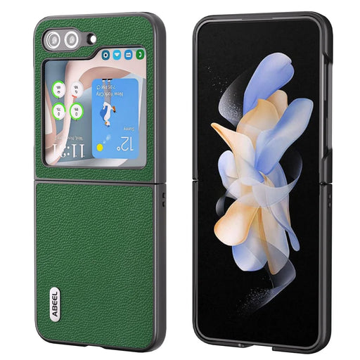ABEEL For Samsung Galaxy Z Flip5 5G Matte Edges Phone Case Cowhide Leather + PC Back Cover - Green - 1