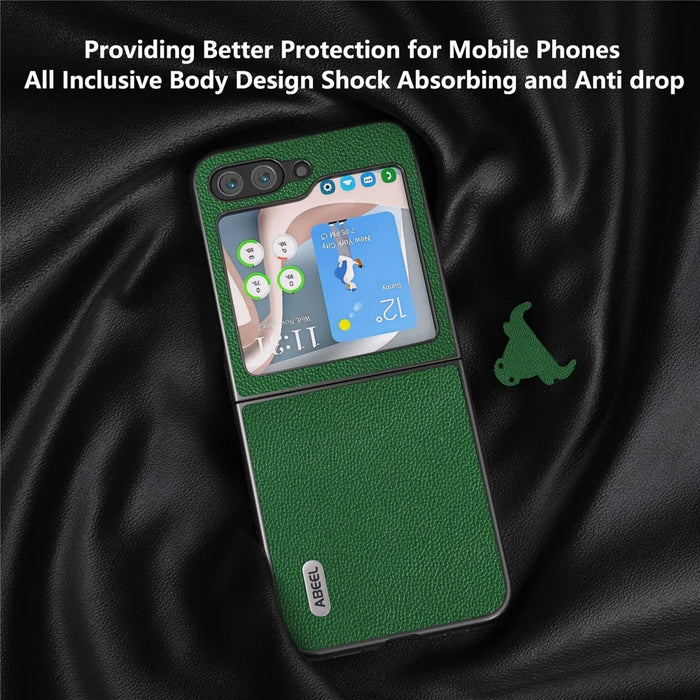 ABEEL For Samsung Galaxy Z Flip5 5G Matte Edges Phone Case Cowhide Leather + PC Back Cover - Green - 4
