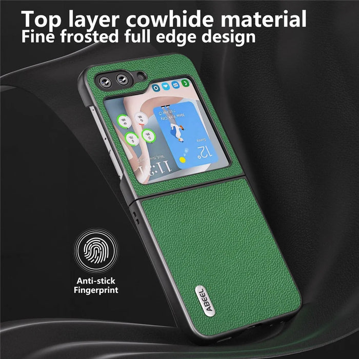 ABEEL For Samsung Galaxy Z Flip5 5G Matte Edges Phone Case Cowhide Leather + PC Back Cover - Green - 5