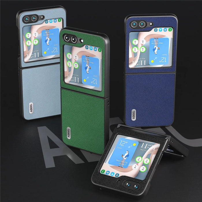 ABEEL For Samsung Galaxy Z Flip5 5G Matte Edges Phone Case Cowhide Leather + PC Back Cover - Green - 6