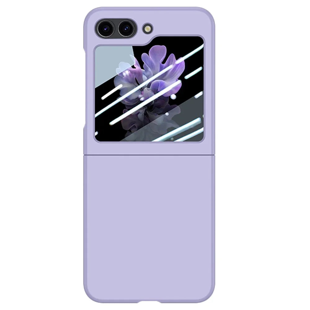 For Samsung Galaxy Z Flip5 5G PC Phone Case Skin-touch Shockproof Cover with Small Screen Film - Purple - 1