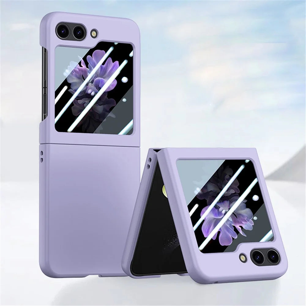 For Samsung Galaxy Z Flip5 5G PC Phone Case Skin-touch Shockproof Cover with Small Screen Film - Purple - 2