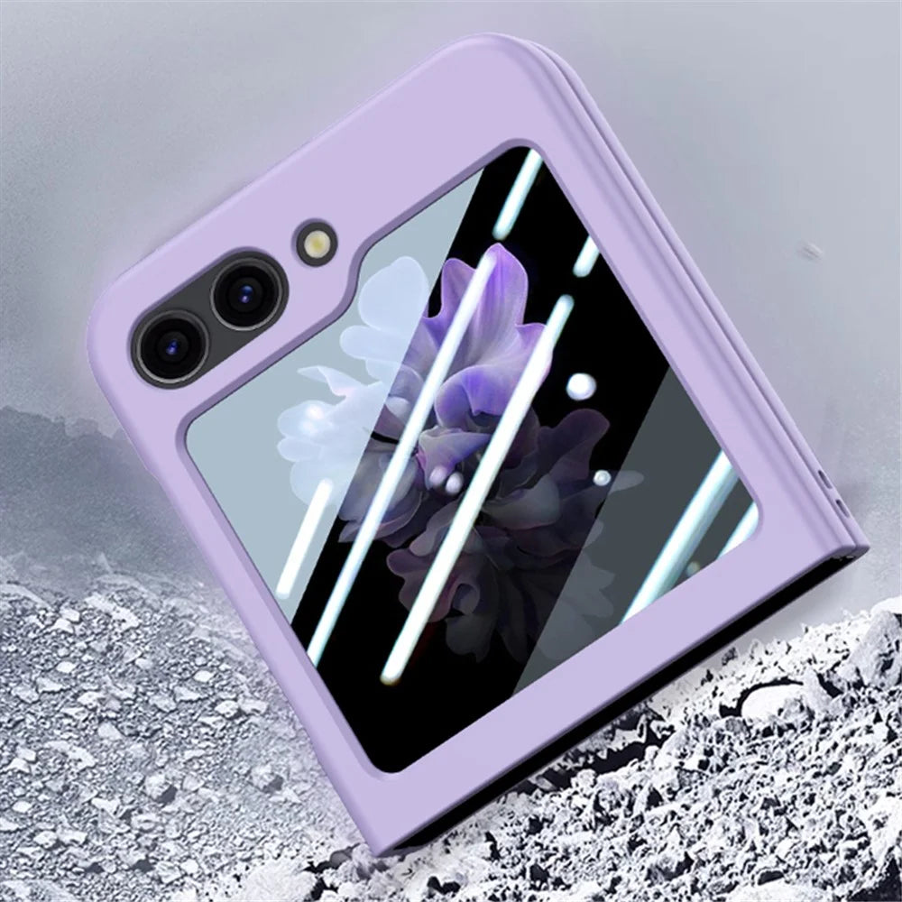 For Samsung Galaxy Z Flip5 5G PC Phone Case Skin-touch Shockproof Cover with Small Screen Film - Purple - 4