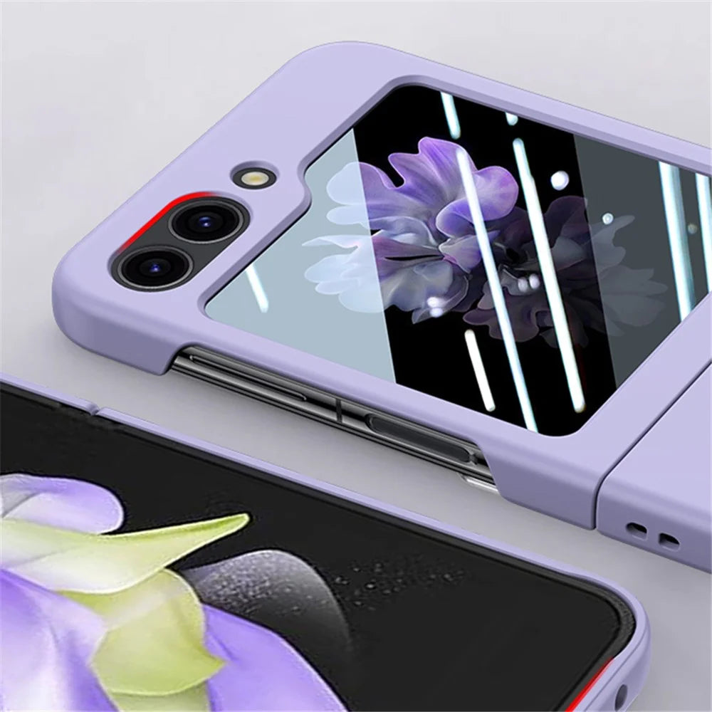 For Samsung Galaxy Z Flip5 5G PC Phone Case Skin-touch Shockproof Cover with Small Screen Film - Purple - 5