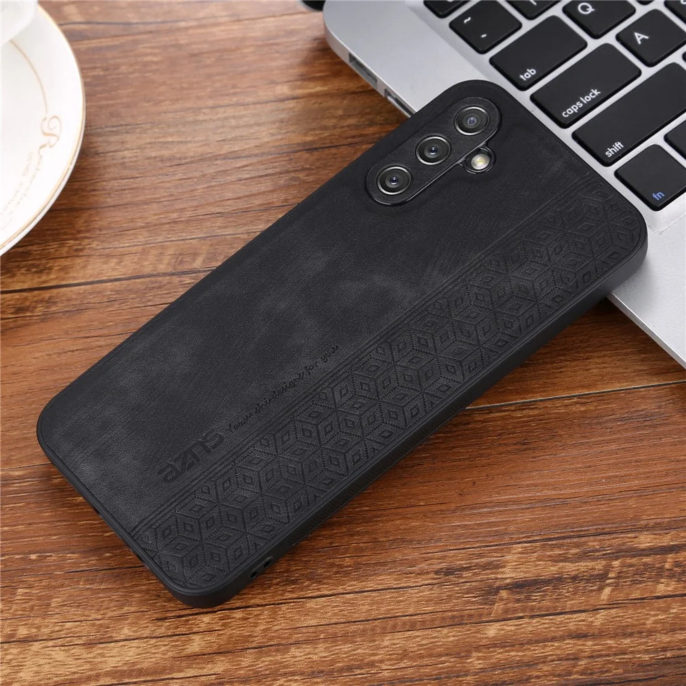 AZNS For Samsung Galaxy M14 5G Anti-scratch Phone Case Imprinted PU Leather+TPU Back Cover - Black - 6