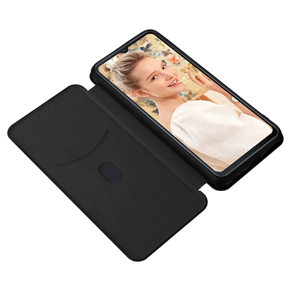For Oukitel C32 PU Leather Flip Case with Card Holder Carbon Fiber Texture Stand Magnetic Phone Cover - Black - 2