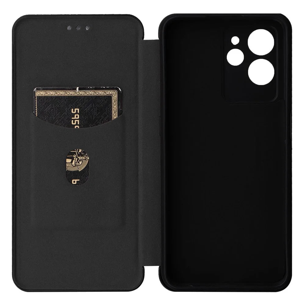 For Oukitel C32 PU Leather Flip Case with Card Holder Carbon Fiber Texture Stand Magnetic Phone Cover - Black - 4