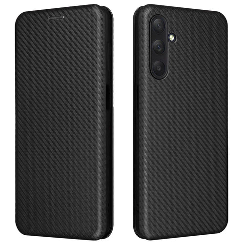 For Samsung Galaxy M54 5G / F54 5G PU Leather Carbon Fiber Texture Phone Case Stand Card Slot Magnetic Cover - Black - 1