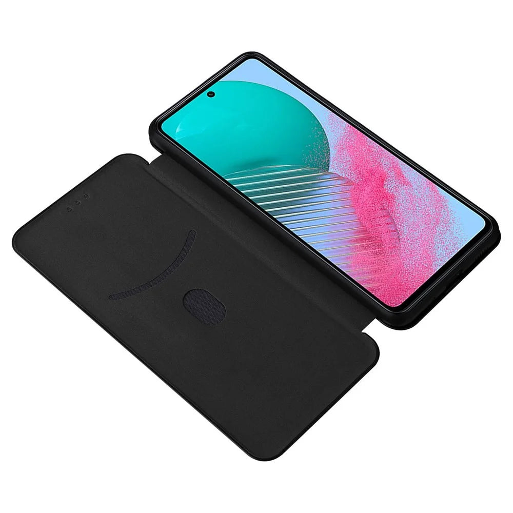 For Samsung Galaxy M54 5G / F54 5G PU Leather Carbon Fiber Texture Phone Case Stand Card Slot Magnetic Cover - Black - 2