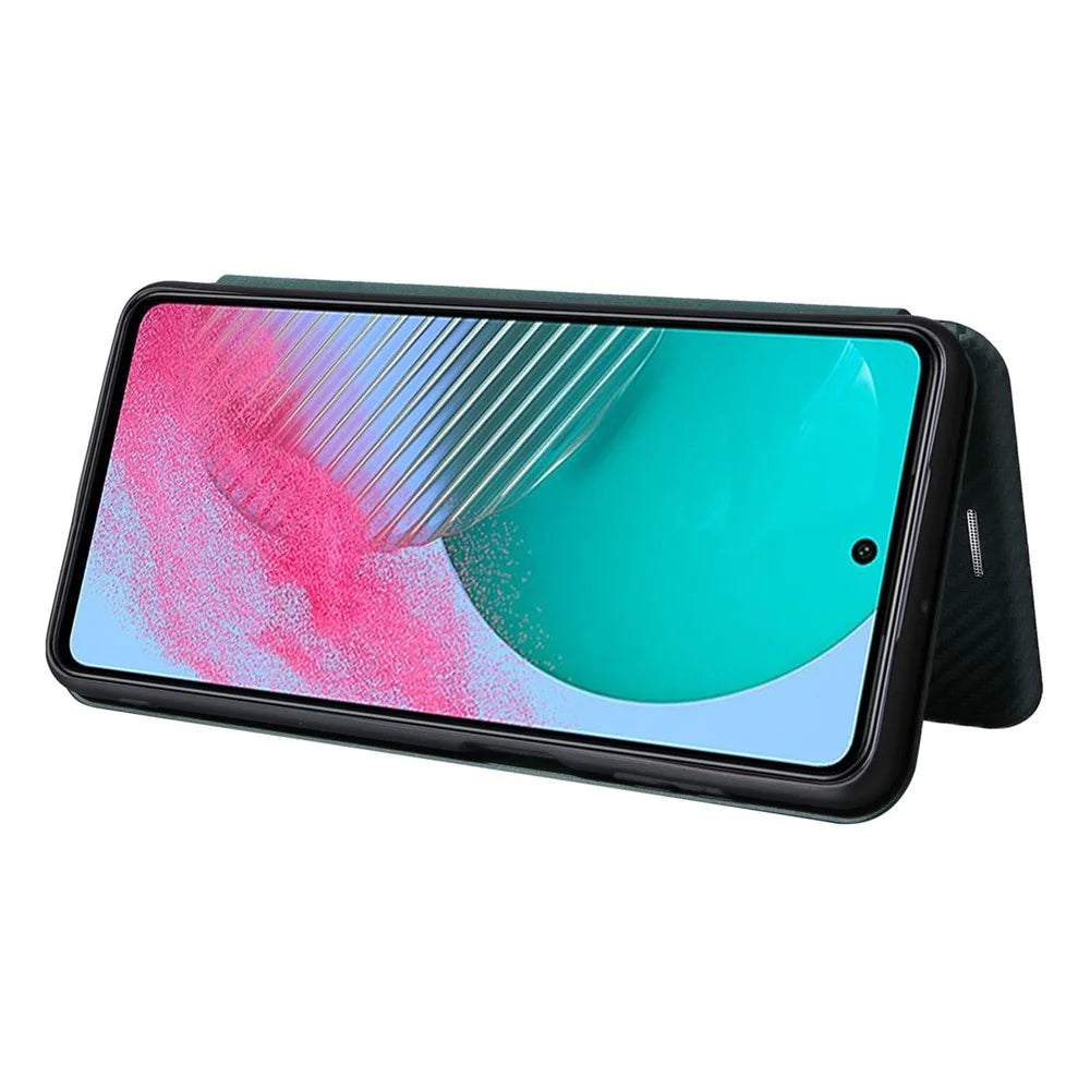 For Samsung Galaxy M54 5G / F54 5G PU Leather Carbon Fiber Texture Phone Case Stand Card Slot Magnetic Cover - Black - 3