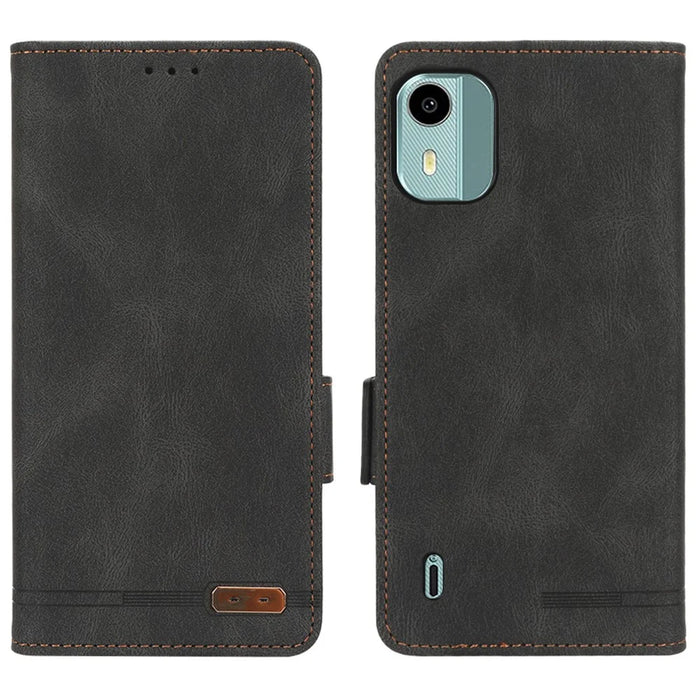 For Nokia C12 4G / C12 Pro / C12 Plus Wallet PU Leather Phone Case Hardware Decor Stand Cover - Black - 1