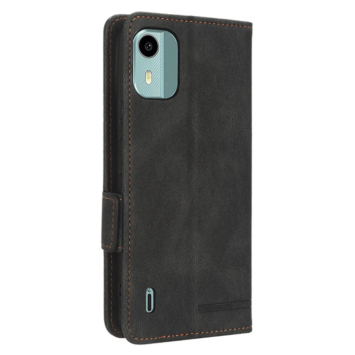 For Nokia C12 4G / C12 Pro / C12 Plus Wallet PU Leather Phone Case Hardware Decor Stand Cover - Black - 6