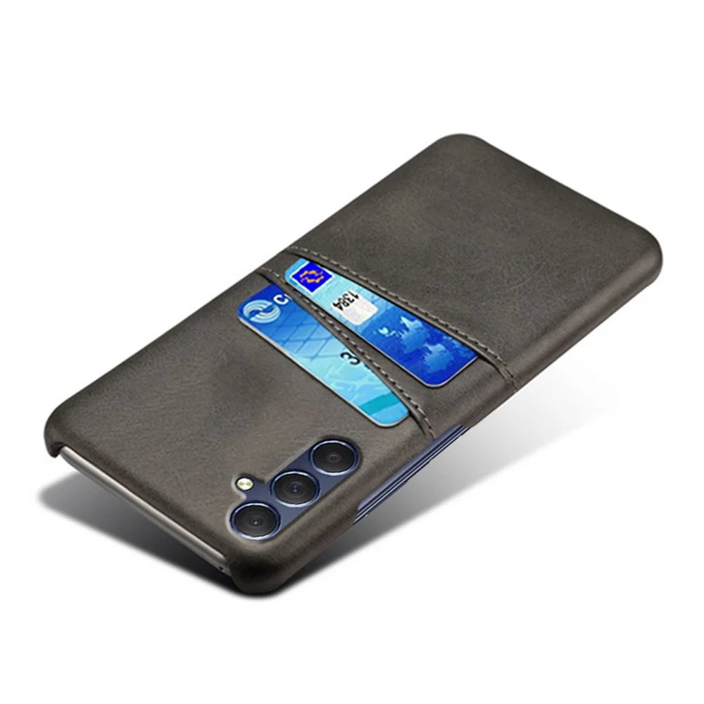 For Samsung Galaxy A24 4G (162.1 x 77.6 x 8.3mm) Dual Card Slots PU Leather Coated PC Case Anti-scratch Phone Cover - Black - 3