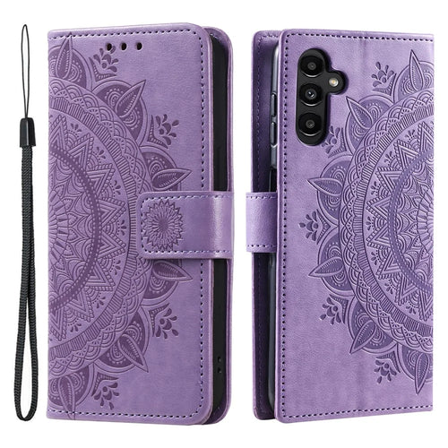 For Samsung Galaxy M54 5G / F54 5G Anti-Scratch PU Leather Wallet Phone Case Mandala Flower Pattern Stand Cover - Purple - 1