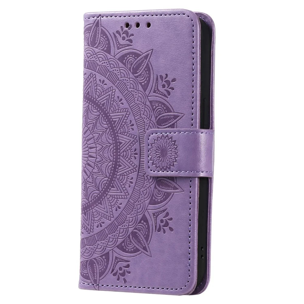 For Samsung Galaxy M54 5G / F54 5G Anti-Scratch PU Leather Wallet Phone Case Mandala Flower Pattern Stand Cover - Purple - 5