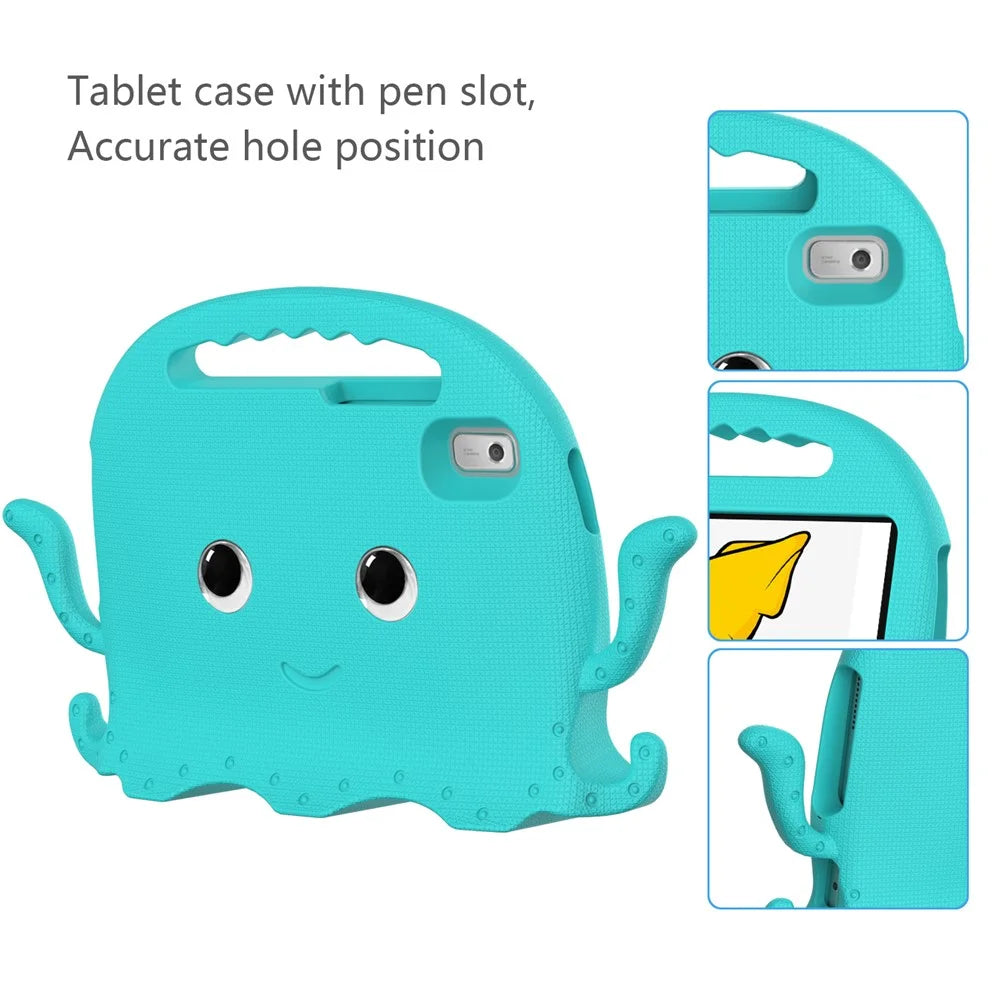 For Lenovo Tab M9 TB-310FU EVA Case Cartoon Octopus Hand Grip Tablet Cover with Shoulder Strap - Baby Blue - 7