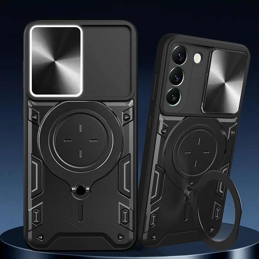 For Samsung Galaxy S22+ 5G Free Rotation Kickstand Phone Cover Slide Camera Lid PC + TPU Anti-drop Case - Black - 2