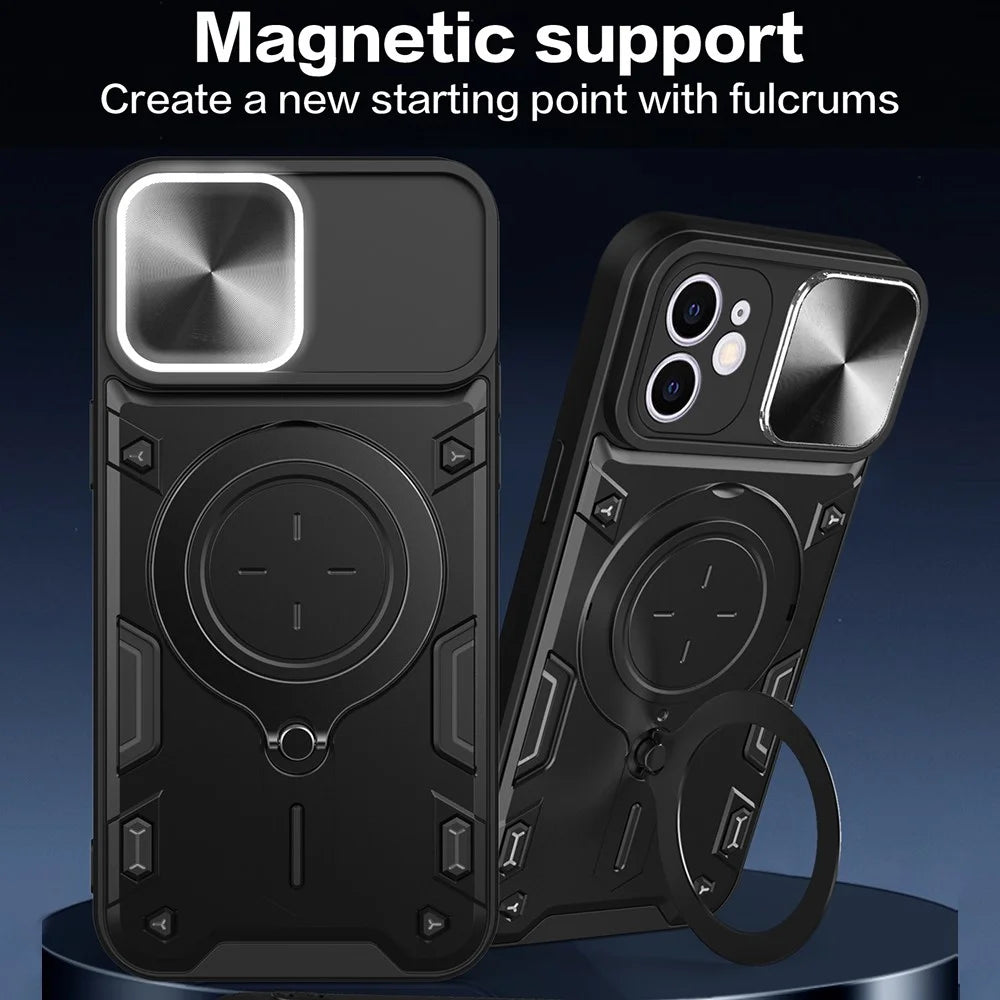 For iPhone 11 Slide Camera Lid Anti-drop Cover PC + TPU Phone Case with Rotatable Kickstand - Black - 2