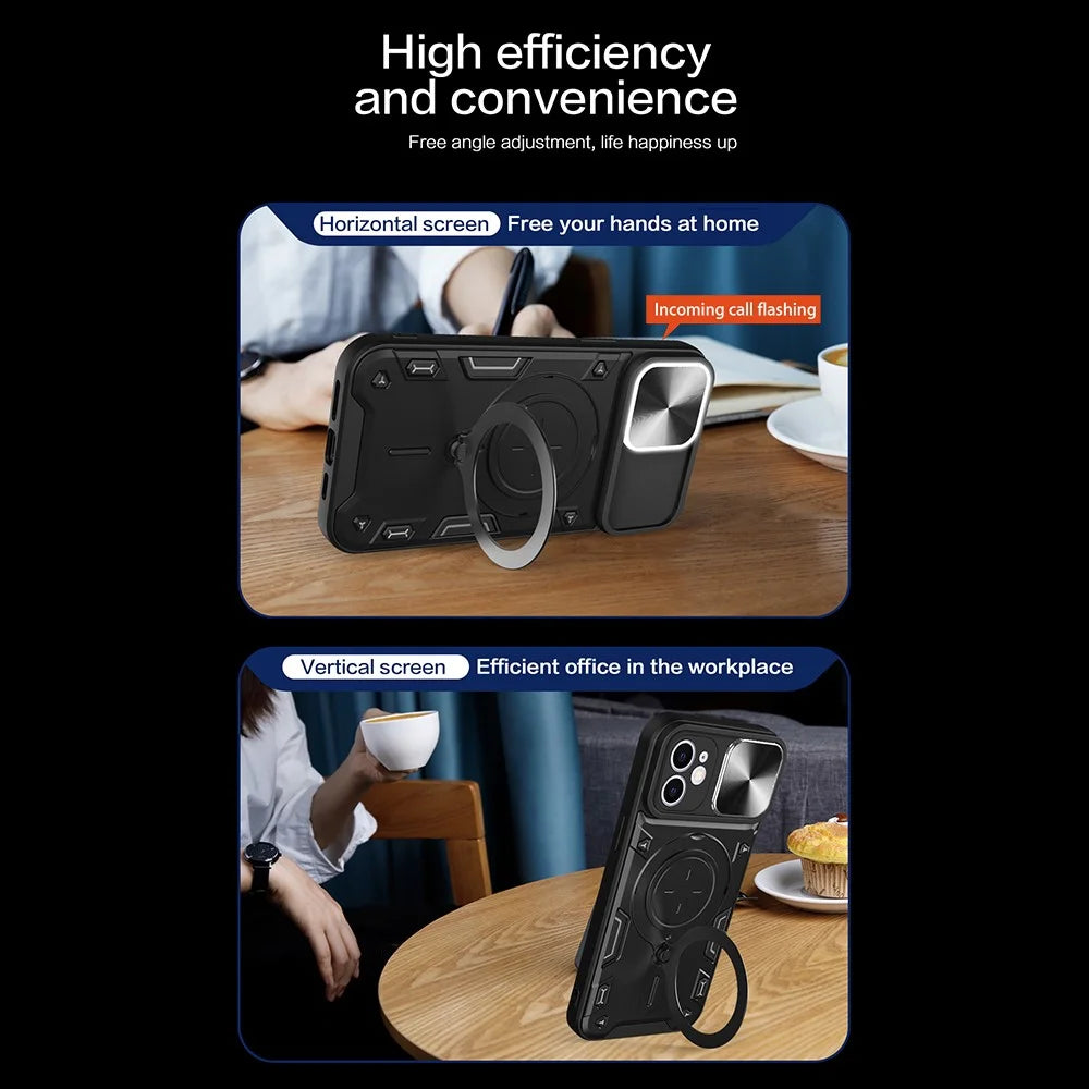 For iPhone 11 Slide Camera Lid Anti-drop Cover PC + TPU Phone Case with Rotatable Kickstand - Black - 7