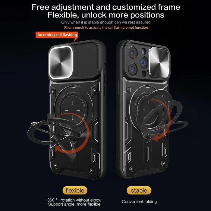For iPhone 11 Pro Rotatable Kickstand Protective Cover PC + TPU Phone Case with Slide Camera Lid - Black - 6