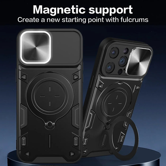 For iPhone 14 Pro Anti-drop Cover Rotatable Kickstand PC + TPU Mobile Case with Slide Camera Lid - Black - 2