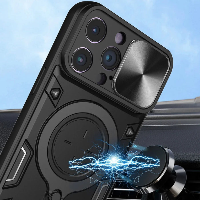 For iPhone 14 Pro Anti-drop Cover Rotatable Kickstand PC + TPU Mobile Case with Slide Camera Lid - Black - 5