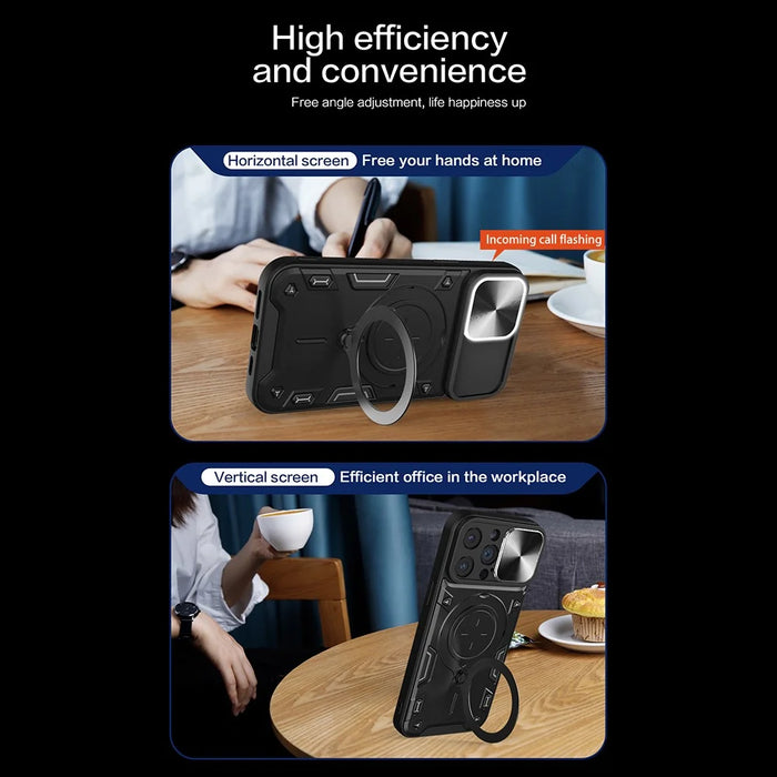For iPhone 14 Pro Anti-drop Cover Rotatable Kickstand PC + TPU Mobile Case with Slide Camera Lid - Black - 7