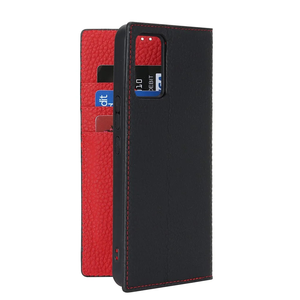 For ZTE Libero 5G III Genuine Cow Leather Phone Case Wallet Stand  Litchi Texture Cover with Strap - Black - 5