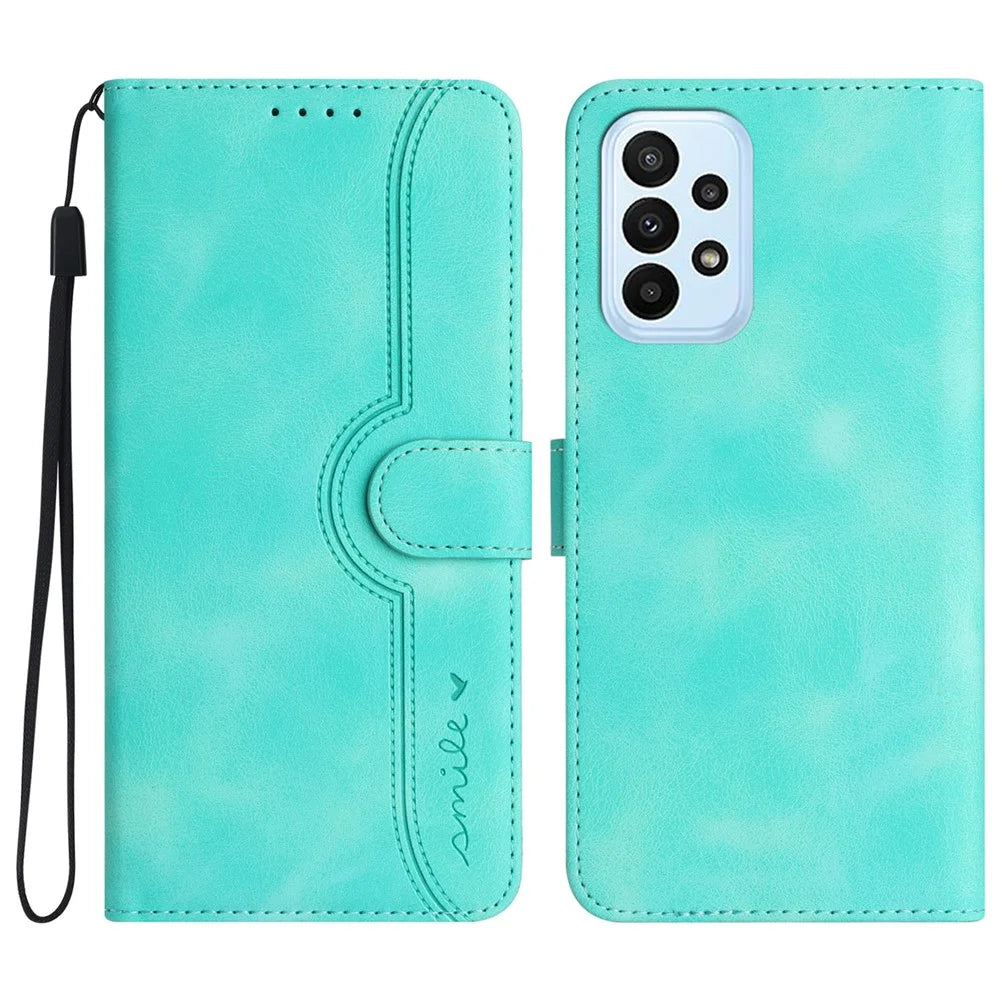 YX0030 Flip Phone Cover for Samsung Galaxy A53 5G , PU Leather Imprinted Pattern Stand Wallet Case - Baby Blue - 1
