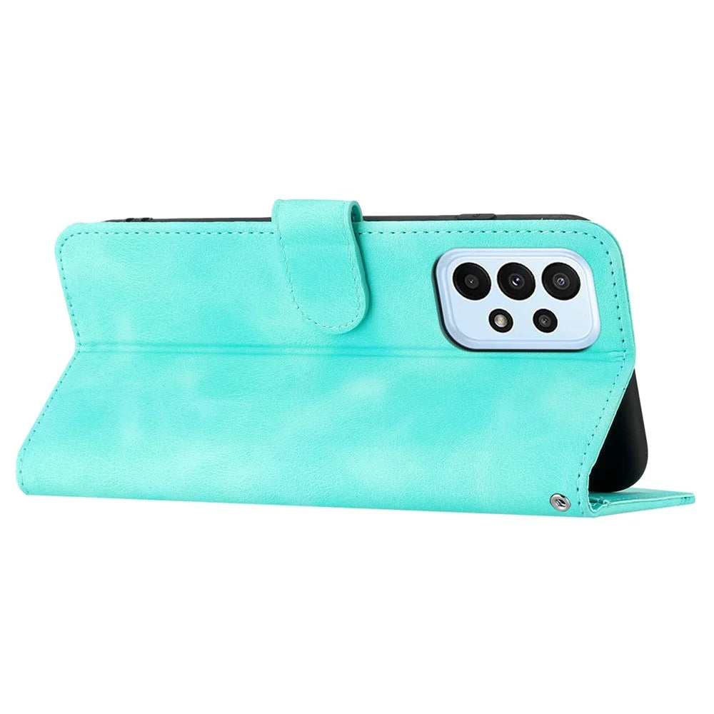 YX0030 Flip Phone Cover for Samsung Galaxy A53 5G , PU Leather Imprinted Pattern Stand Wallet Case - Baby Blue - 3