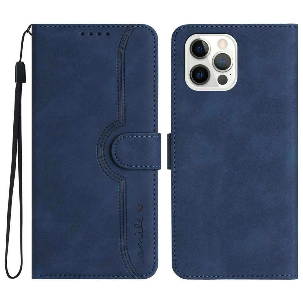 YX003 For iPhone 14 Pro Max PU Leather Wallet Phone Case Folding Stand Imprinted Cover - Sapphire - 1