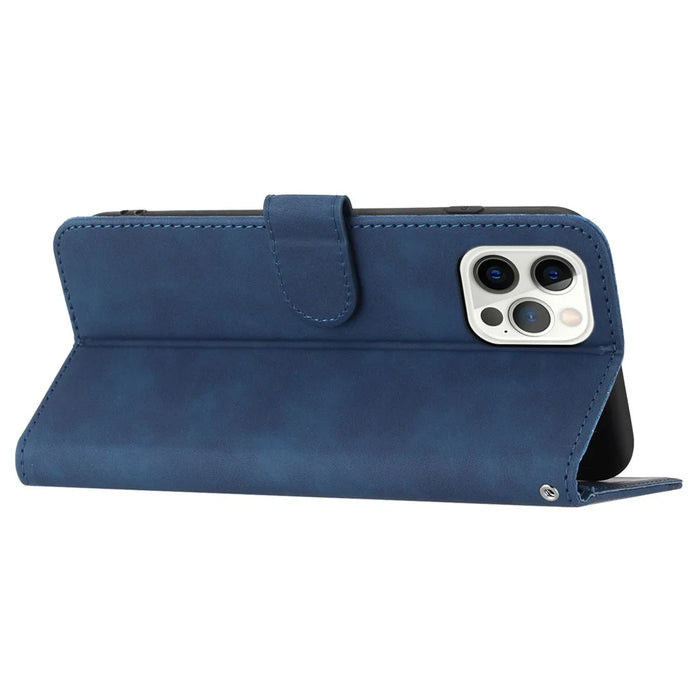 YX003 For iPhone 14 Pro Max PU Leather Wallet Phone Case Folding Stand Imprinted Cover - Sapphire - 3