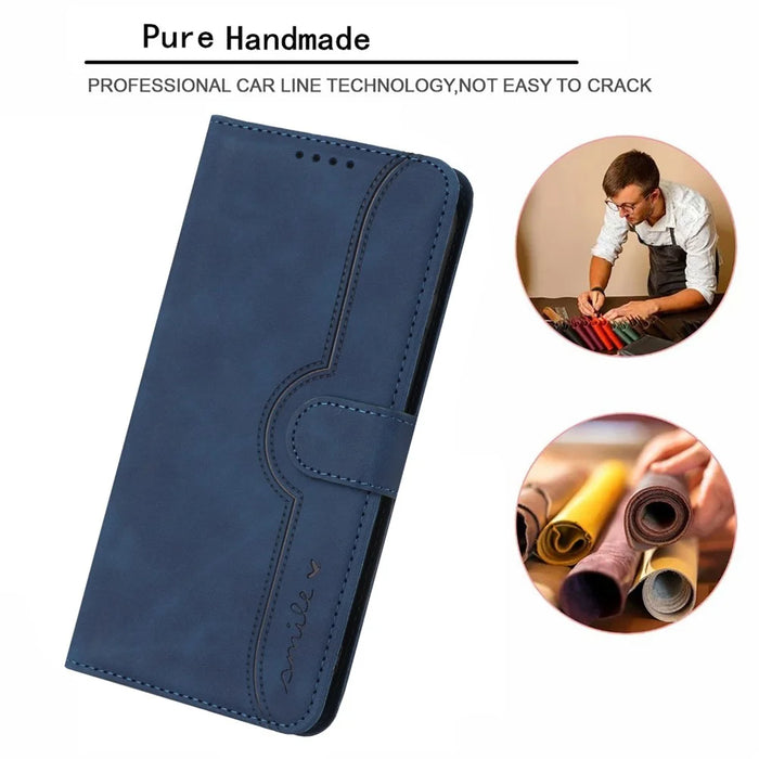 YX003 For iPhone 14 Pro Max PU Leather Wallet Phone Case Folding Stand Imprinted Cover - Sapphire - 5