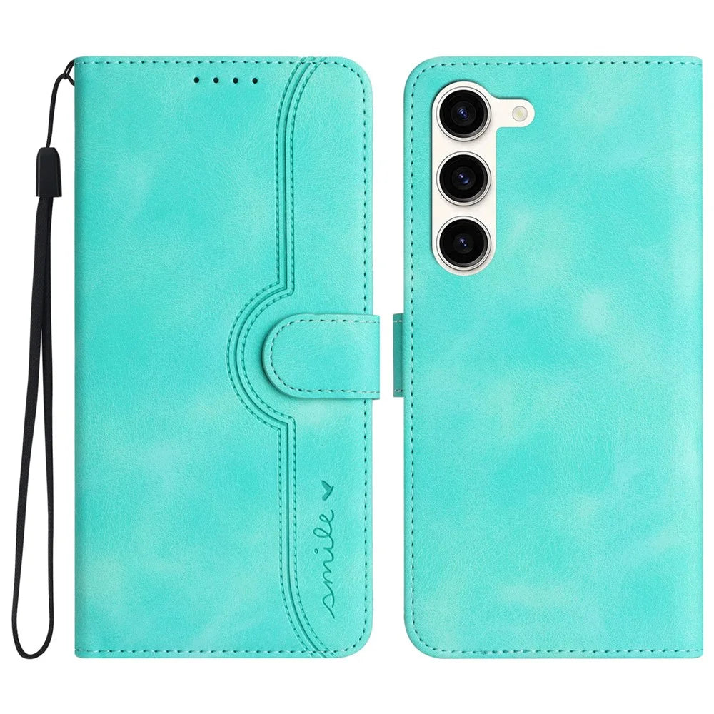 YX003 For Samsung Galaxy S23 PU Leather Shell Imprinted Pattern Wallet Stand Phone Case - Baby Blue - 1
