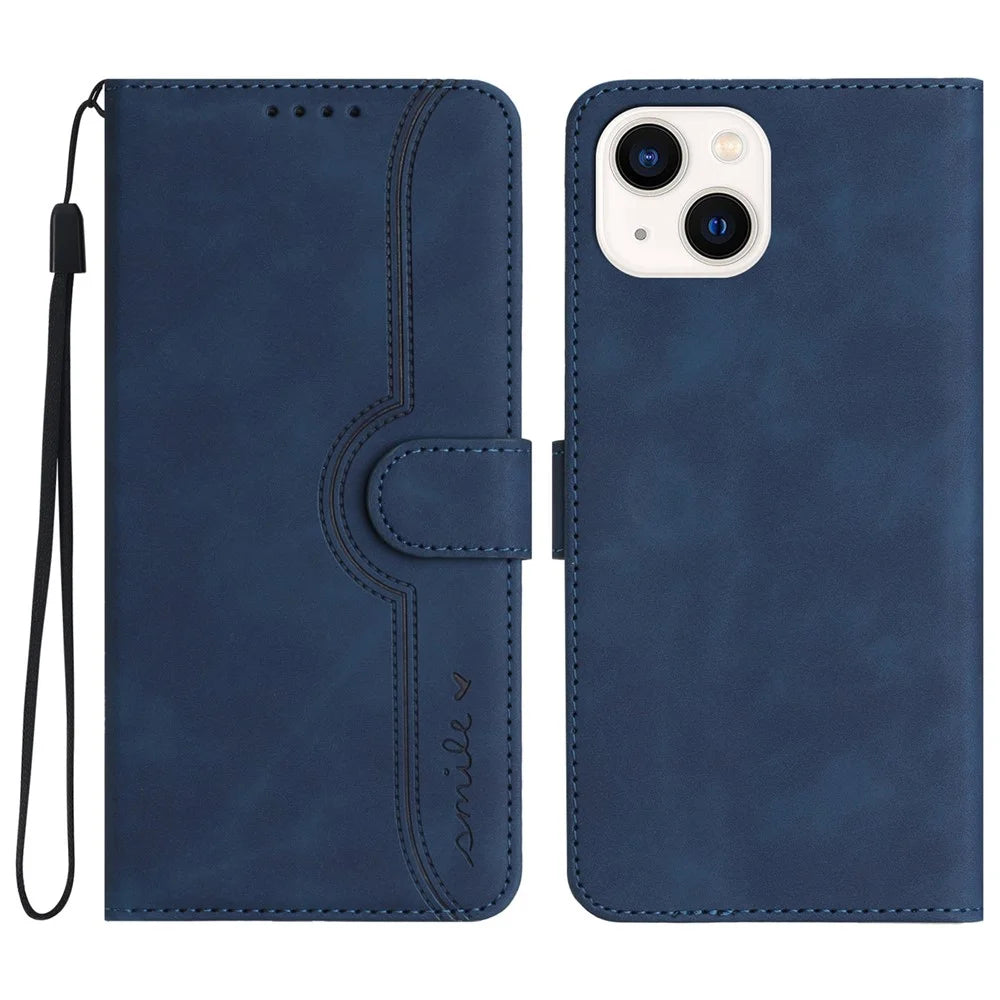 YX003 For iPhone 13 mini Anti-Scratch PU Leather Stand Phone Case Imprinted Wallet Flip Cover - Sapphire - 1