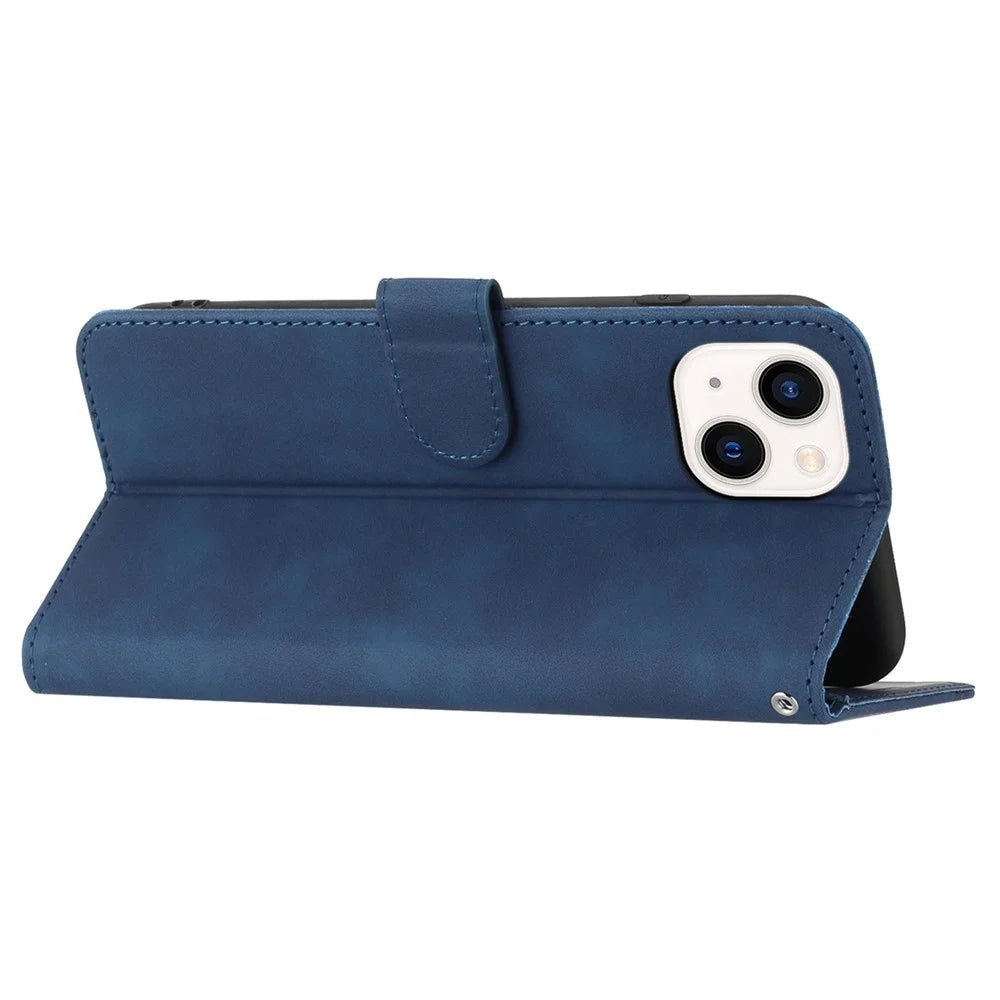 YX003 For iPhone 13 mini Anti-Scratch PU Leather Stand Phone Case Imprinted Wallet Flip Cover - Sapphire - 3